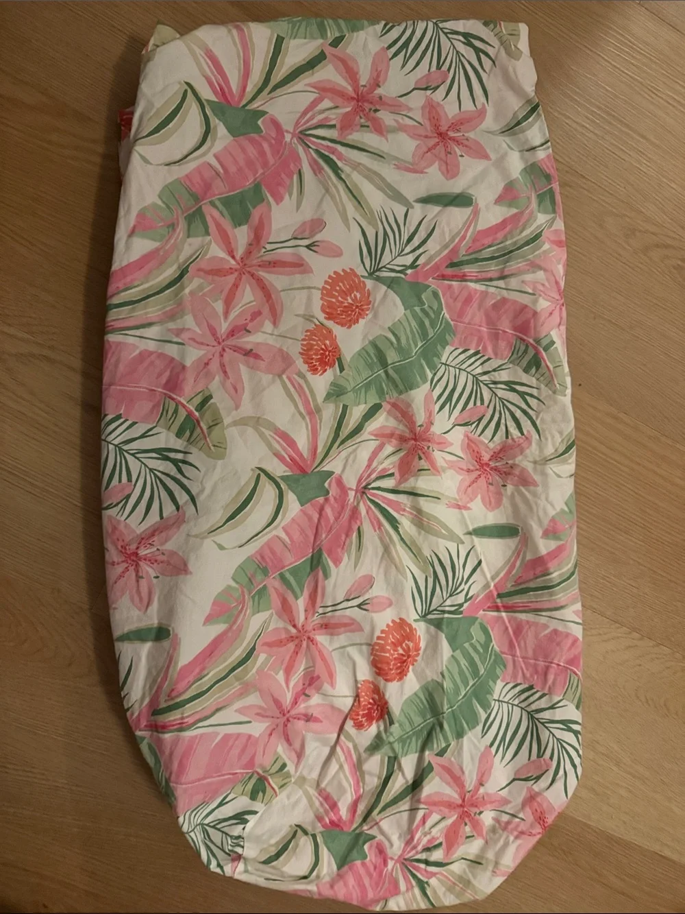Pottery Barn Kids PBK Palm 100% Organic Cotton Crib Sheet Flora & Fauna Pink